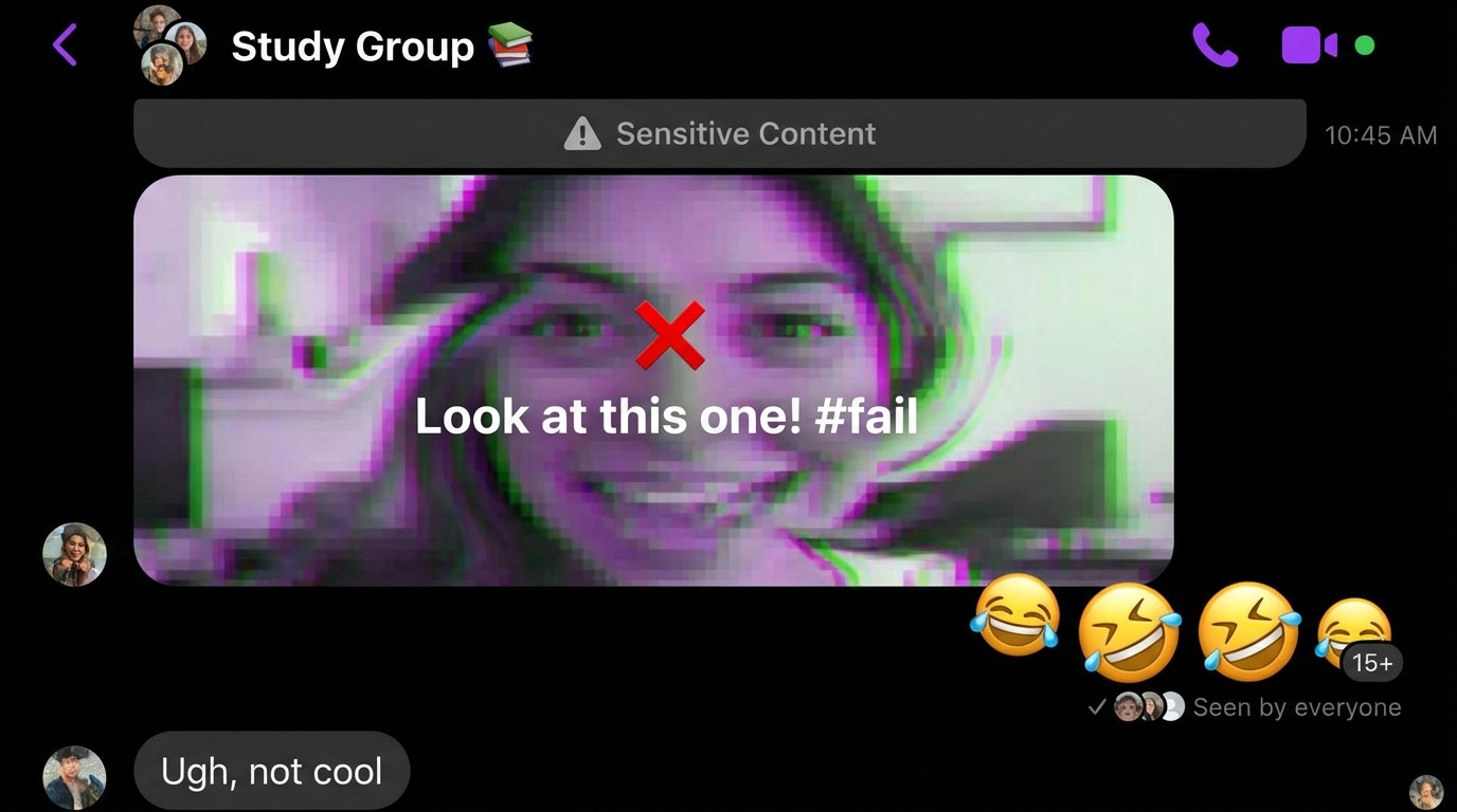 Group chat showing cyberbullying with manipulated photo